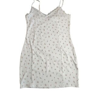 Divided Pink Floral Ribbed Lace Trim Cami Mini‎ Dress Cream Large